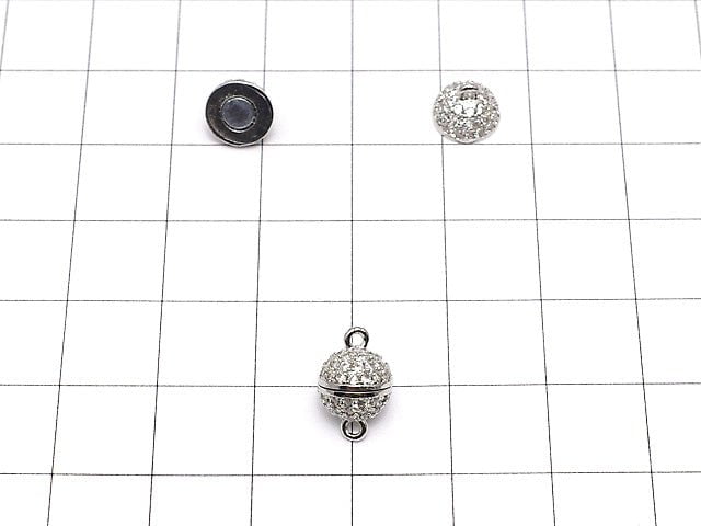 Metal Parts Magnetic Clasp Round 8mm, 10mm Silver Color (with CZ) 1pc $4.39