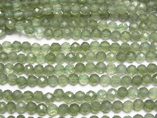 [Video] High Quality! Green Apatite AA++ Faceted Round 4mm 1strand beads (aprx.15inch/36cm)