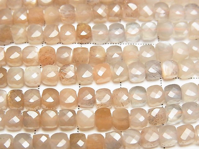 High Quality! Silver Sheen Brown & Gray Moonstone AA++ Cube Shape 4x4x4mm half or 1strand beads (aprx.15inch / 37cm)