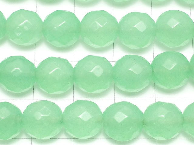 Pastel Green Jade 64Faceted Round 10mm 1strand beads (aprx.15inch / 36cm)