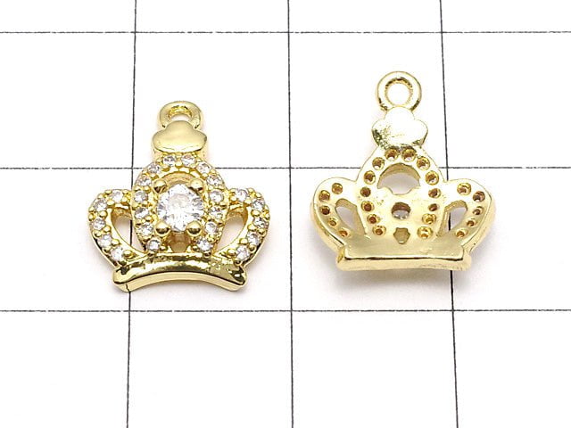 Metal Parts Crown Charm 14x12x4mm Gold Color (with CZ) 2pcs