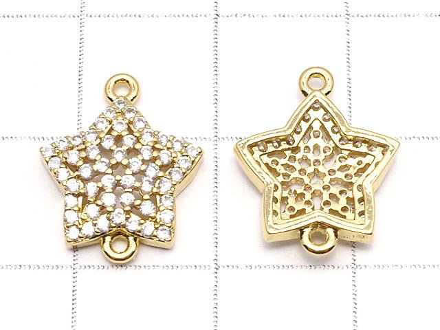 Metal Parts Star Motif Both Side Charm 15 x 13 mm Gold Color (with CZ) 2 pcs