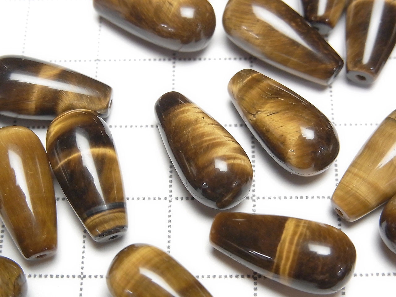 Yellow Tiger's Eye AA++ Half Drilled Hole Drop (Smooth) 16x8mm 3pcs