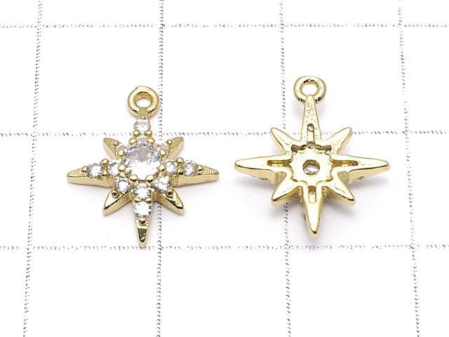 Metal Parts Star Motif Charm 14x12mm Gold Color (with CZ) 1pc