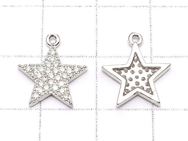 Metal Parts Star Motif Charm 14x12mm Silver Color (with CZ) 2pcs