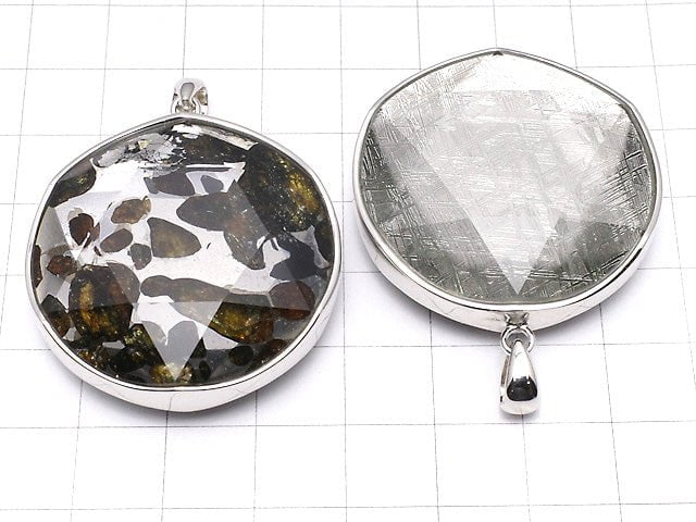Kenya Sericho Pallasit Meteoriten xMeteoriten Anhänger 38 mm Silber 925
