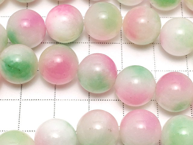 Pink & Green Jade Round 12mm 1strand beads (aprx.14inch / 35cm)