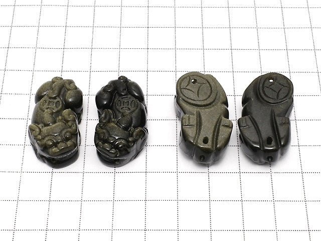 [Video] Golden Obsidian AAA Pixiu Carving 33x18mm 1pair