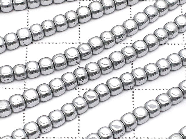Hematite Small Size Cube 3x3x3mm Silver Coated 1strand (aprx.15inch/38cm)