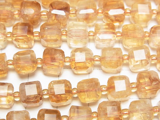 [Video]High Quality! Phantom Citrine AA++ Cube Shape 7x7x7mm half or 1strand beads (aprx.14inch/34cm)