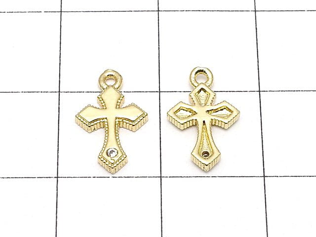 Metal parts 12x7mm Cross Gold color (with CZ) 2pcs