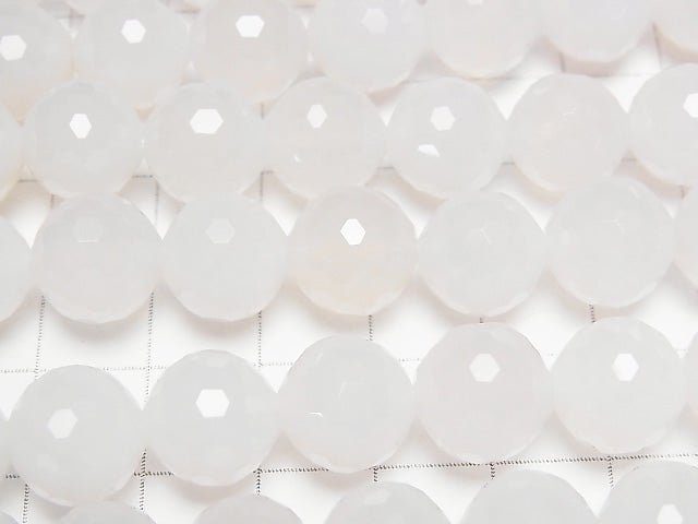High Quality! White Chalcedony 128 Faceted Round 12 mm half or 1 strand beads (aprx.15 inch / 36 cm)