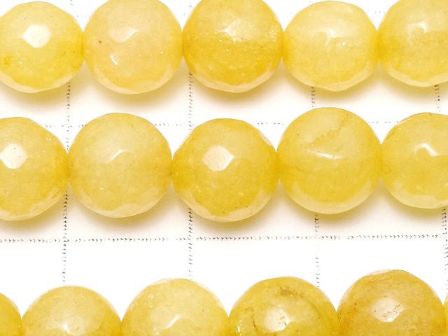 Yellow Color Jade 128 Faceted Round 8 mm 1strand beads (aprx.14 inch / 35 cm)