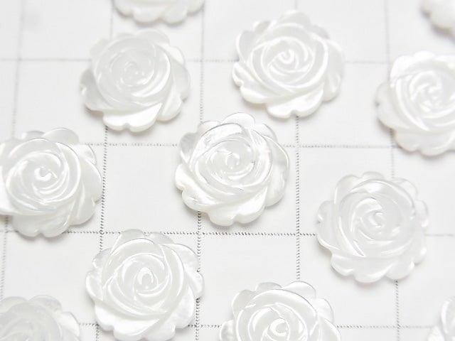 [Video] High quality White Shell (Silver-lip Oyster) Rose 12 mm [Half Drilled Hole] 4pcs