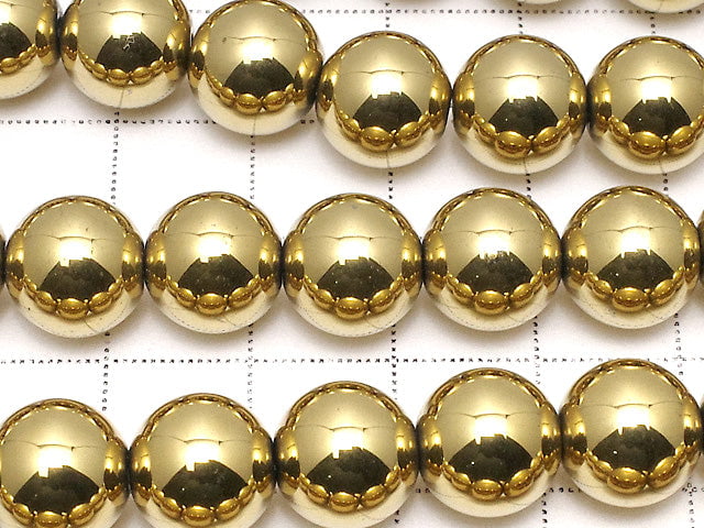 Hematite Round 10mm Gold Coated 1strand beads (aprx.15inch/38cm)