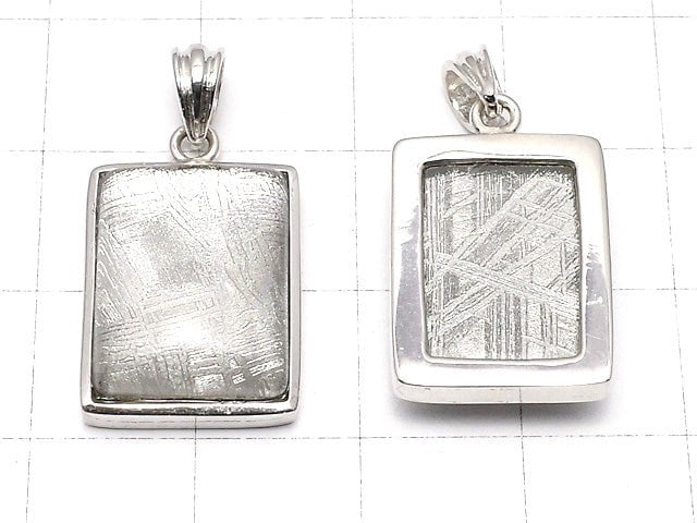 Meteorite (Muonionalusta) rectangle Pendant 18 x 13 x 6 mm Silver 925