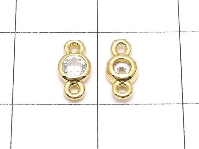 Metal parts CZ Round Faceted Charm Both Side 8x4x2mm Gold color 5pcs