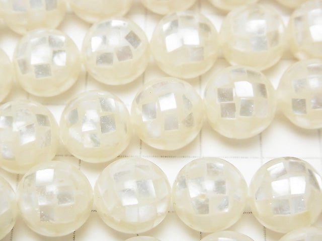 Mosaic Shell White Round 12mm 1/4 or 1strand beads (aprx.15inch/36cm)