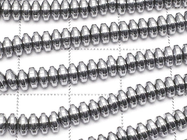 [Video] Hematite Rondelle 4 x 4 mm x 2 mm Silver coating 1 strand beads (aprx.15 inch / 38 cm)