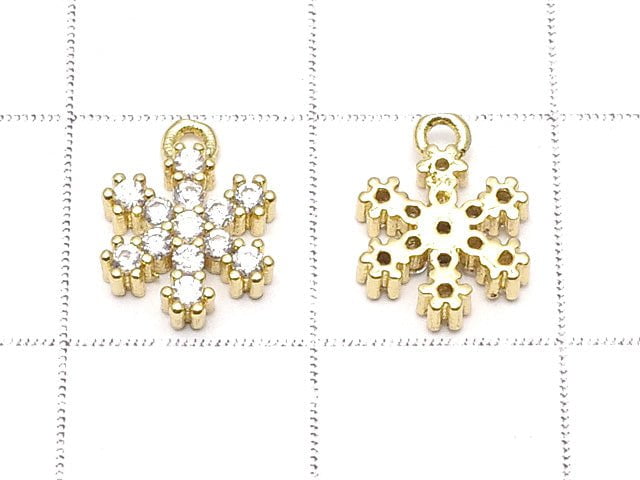 Metal Parts Snow Crystal Charm w / CZ Gold Color 2 pcs