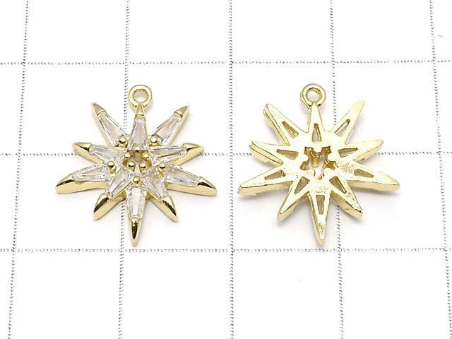 Metal parts Star motif charm with CZ 17x15mm Gold color 2pcs