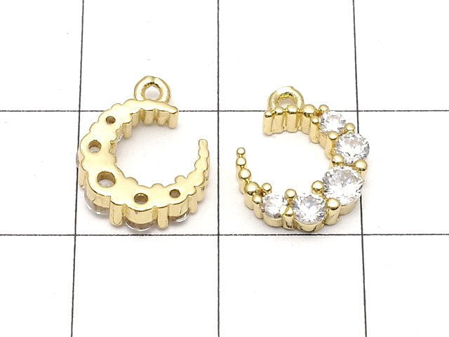 Metal Parts Crescent Charm Gold Color (with CZ) 2pcs