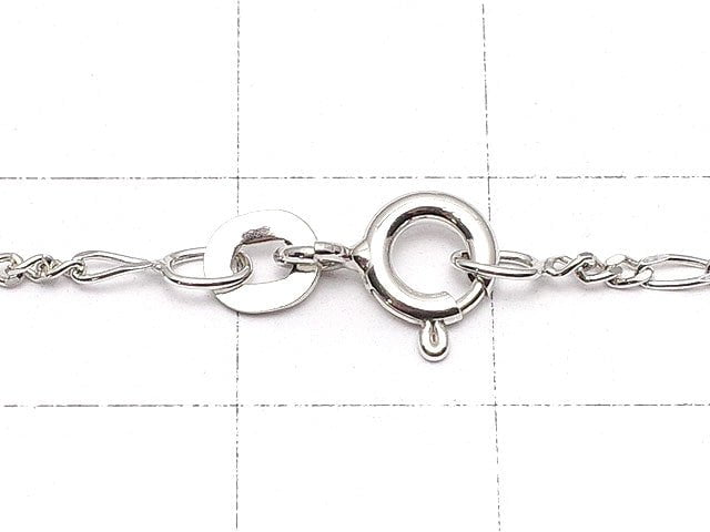 Silver925 Figaro (Long and Short) Chain 1.3mm Rhodium Plated [40cm][45cm][50cm][60cm] Necklace 1pc