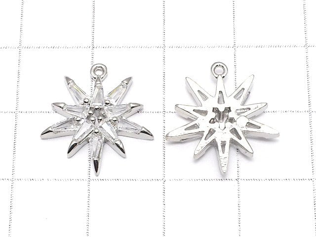 Metal parts Star motif charm with CZ 17x15mm Silver color 2pcs