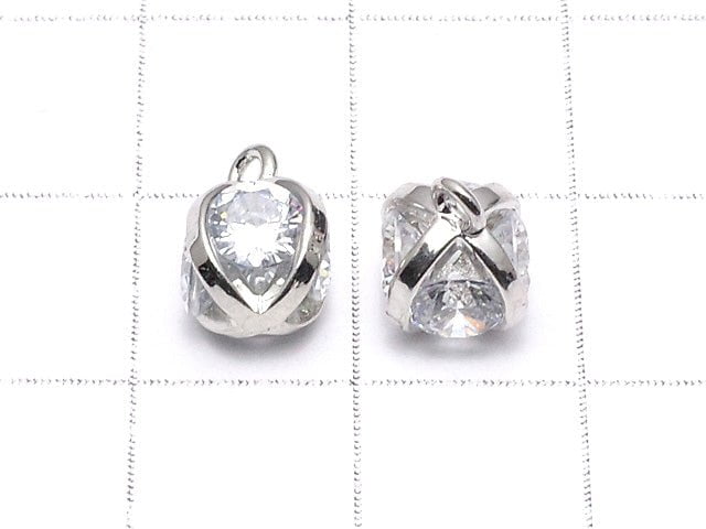 Metal Parts Charm 10x8x8mm CZ Round Faceted 4 stones Silver Color 2pcs