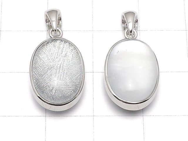 [Video] Meteorite & White Shell Oval Pendant 16 x 11 x 9 mm Silver 925