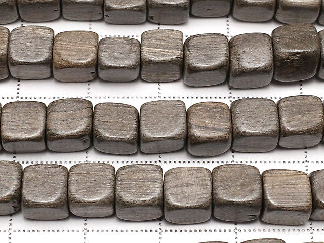 Gray wood Cube 6 x 6 x 6 mm 1strand beads (aprx.15 inch / 38 cm)