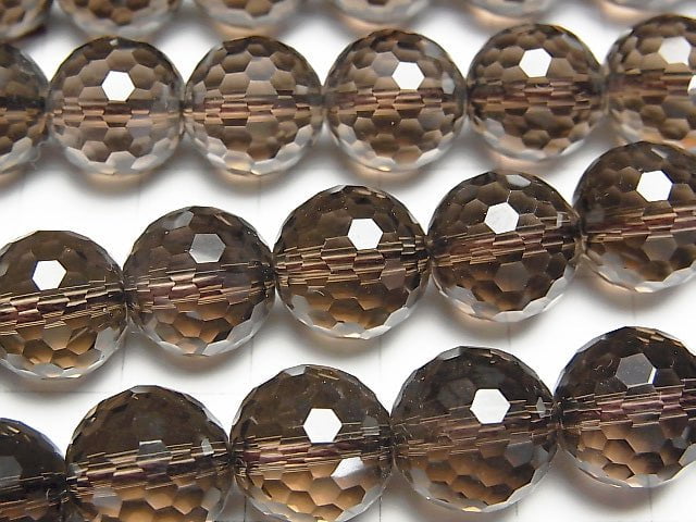 High Quality!  Smoky Quartz AAA+ 128Faceted Round 12mm "Special cut" 1/4 or 1strand