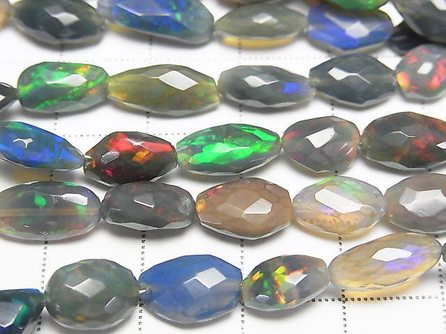 [Video] High Quality Ethiopian Black Opal AAA Faceted Nugget half or 1strand beads (aprx.15inch / 38cm)