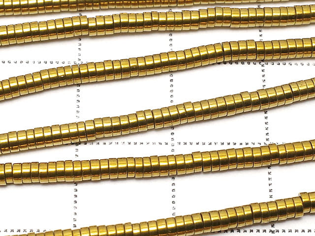 Hematite Tube (Heishi) 2x2x1mm Gold coating 1strand beads (aprx.15inch / 38cm)