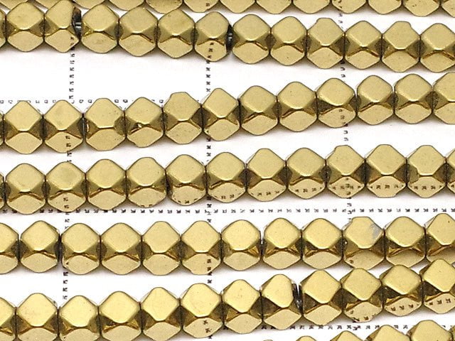 [Video]Hematite Small Size Cube Shape 3x3x3mm gold coating 1strand beads (aprx.15inch/38cm)