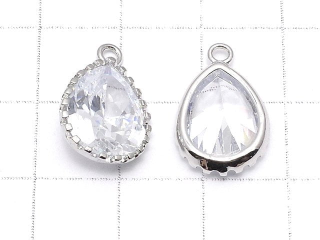 Metal parts CZ Pear shape Faceted charm 18x12x6mm Silver color 2pcs