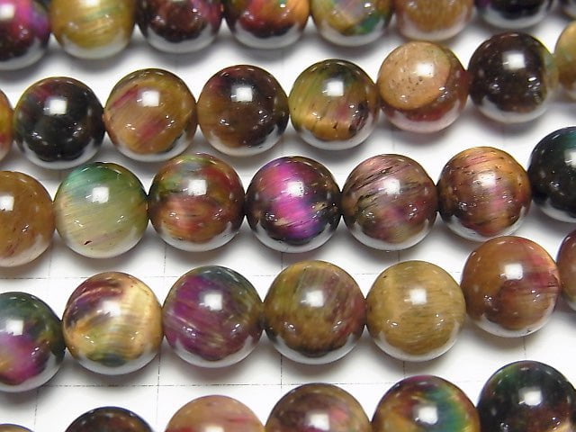 [Video] Mix Tiger's Eye AAA- Round 8mm 1strand beads (aprx.15inch / 36cm)