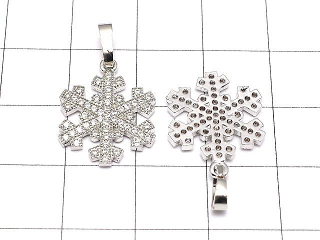 [Video] Metal Parts Snow Crystal Pendant w / CZ Silver Color [M] [L] 1 pc