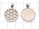 Meteorite Flower of life design included Coin Pendant 20 mm pink gold color Silver 925