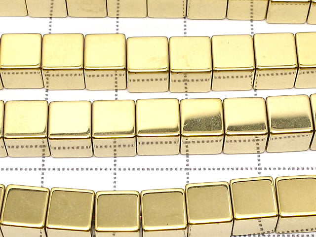 [Video] Hematite Cube 6 x 6 mm x 6 mm gold coating 1 strand beads (aprx.15 inch / 38 cm)