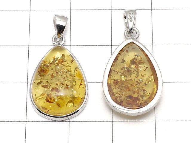 [Video] Baltic Amber Pear shape Pendant 19x14mm Silver925 1pc