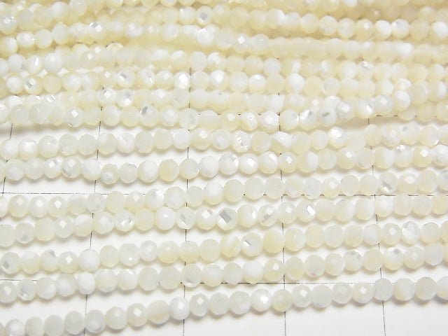 High Quality! Mother of Pearl MOP White Faceted Round 2mm 1strand beads (aprx.14inch/34cm)