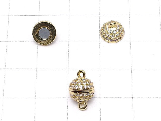 Metal Parts Magnetic Clasp Round 8mm, 10mm Gold Color (with CZ) 1pc