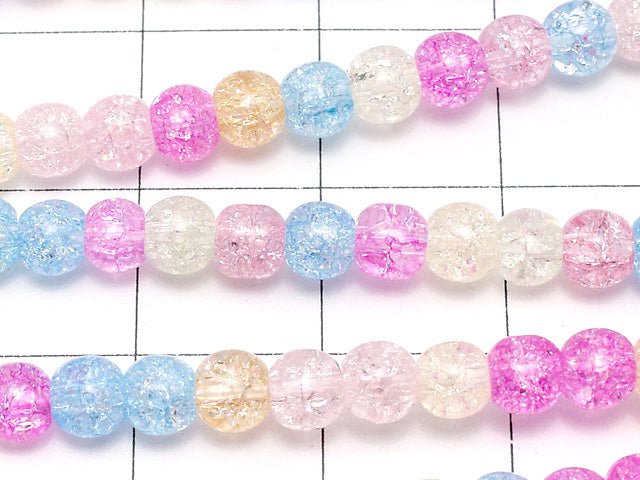 Multi Color Cracked Crystal Round 4mm Pastel 1strand beads (aprx.14inch / 35cm)