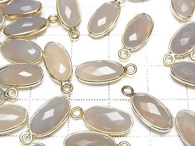 [Video] Gray Onyx AAA Bezel Setting Faceted Oval 13x7mm 18KGP 2pcs