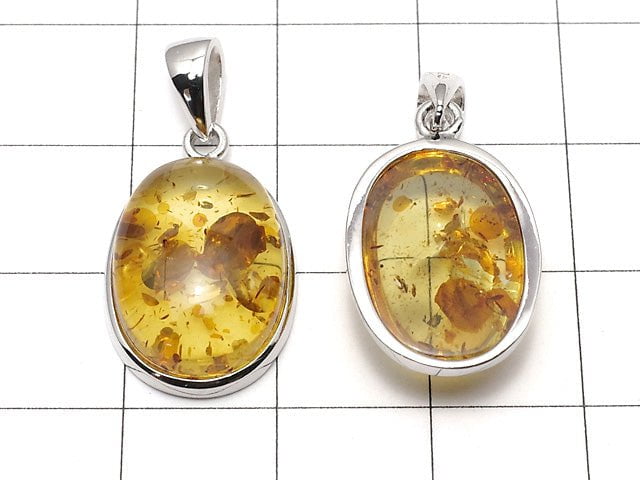 [Video] Baltic Amber Oval Pendant 17x13mm Silver925 1pc