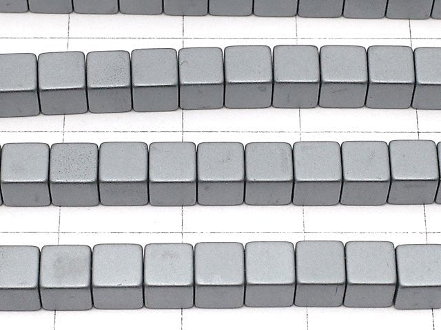 Frost Hematite Cube 4 x 4 mm x 4 mm 1 strand beads (aprx.15 inch / 38 cm)