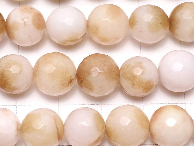 White & Brown Color Jade 128 Faceted Round 10 mm 1strand beads (aprx.15 inch / 37 cm)