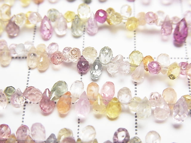 [Video] High Quality Multicolor Sapphire AAA- Drop Faceted Briolette Half or 1 strand beads (approx. 7 inches/18 cm)