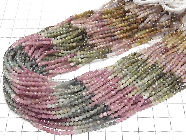 [Video] High Quality! Multicolor Tourmaline AAA- Faceted Round 2mm 1strand beads (approx. 12 inches/30 cm)